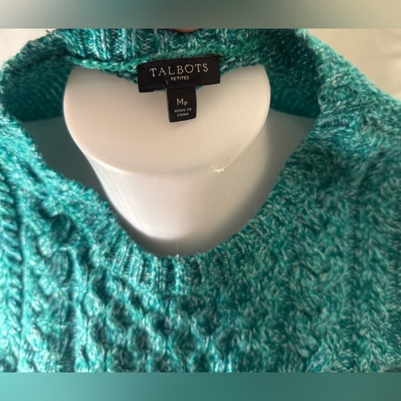 Talbots Size Petite M Turquoise Cable-Knit 100% Cotton Pullover Sweater - Picture 6 of 6